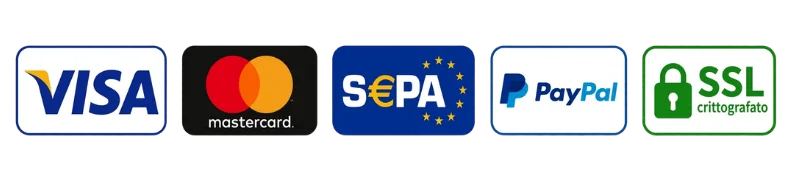 Metodi di pagamento sicuri: PayPal, Mastercard, Visa, Discover e American Express